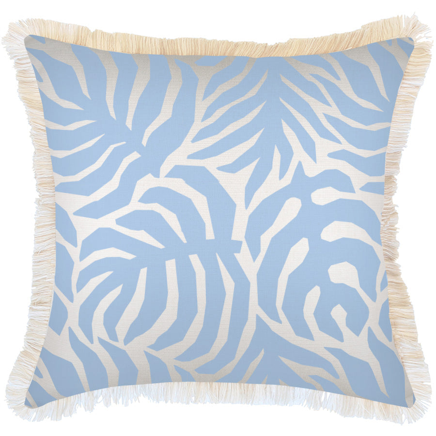 Cushion Cover-Coastal Fringe-Casa Palms Blue White-60cm x 60cm-0