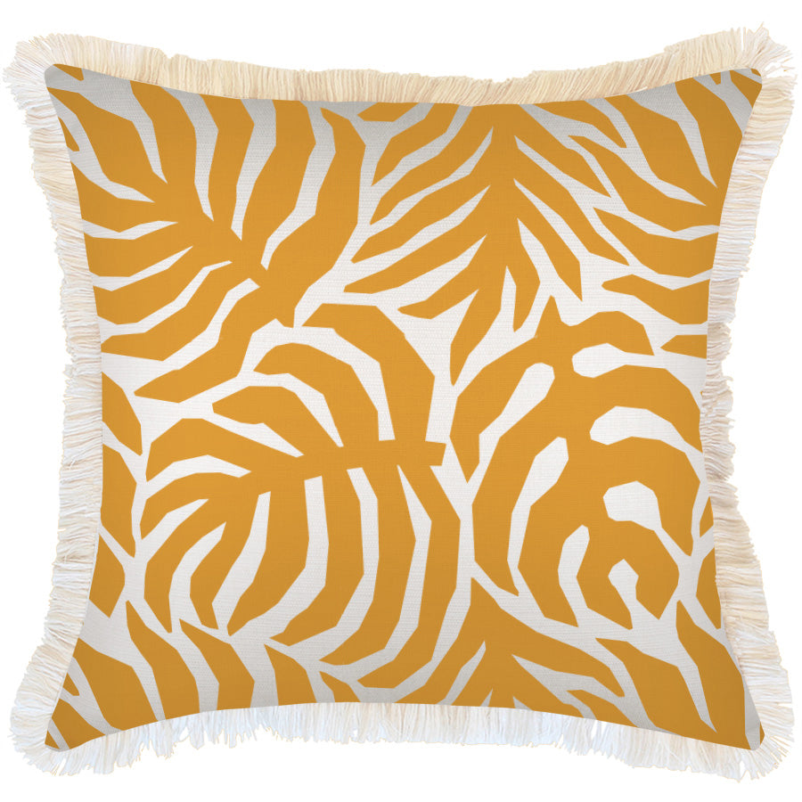 Cushion Cover-Coastal Fringe-Casa Palms Gold White-60cm x 60cm-0