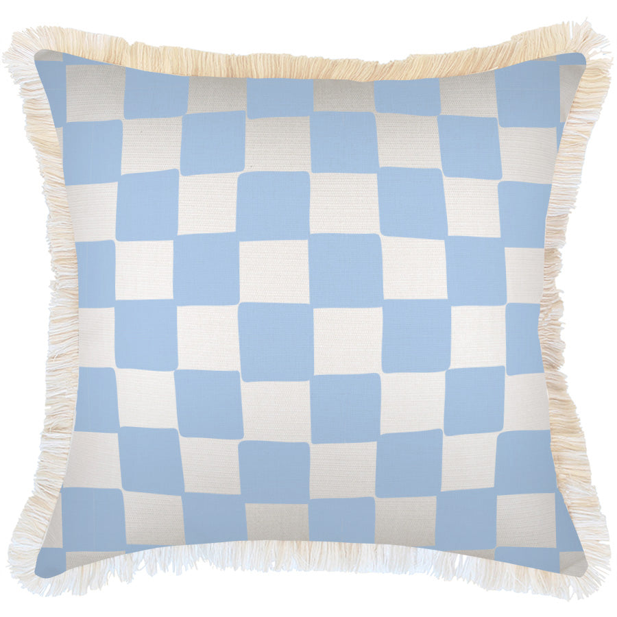 Cushion Cover-Coastal Fringe-Check Blue White-60cm x 60cm-0