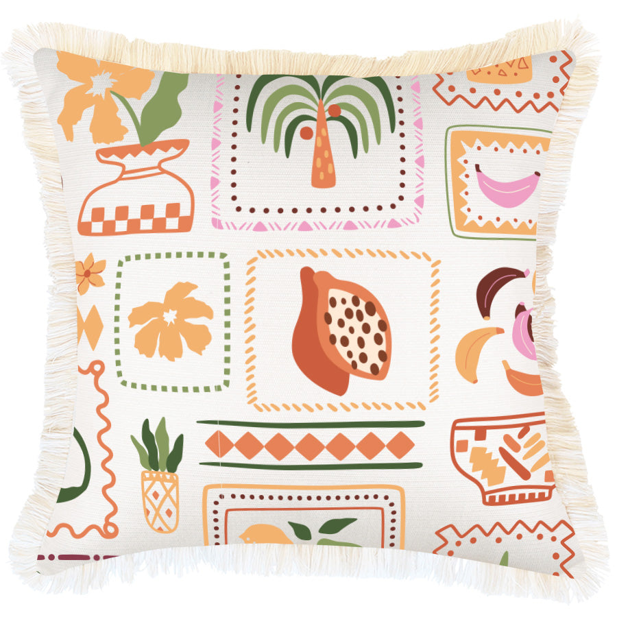 Cushion Cover-Coastal Fringe-Fruit Salad White-45cm x 45cm-0