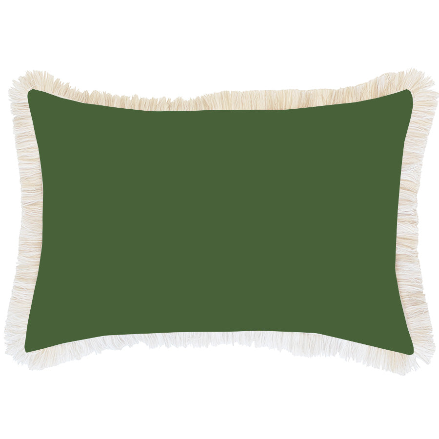 Cushion Cover-Coastal Fringe-Solid Dark Green White-35cm x 50cm-0