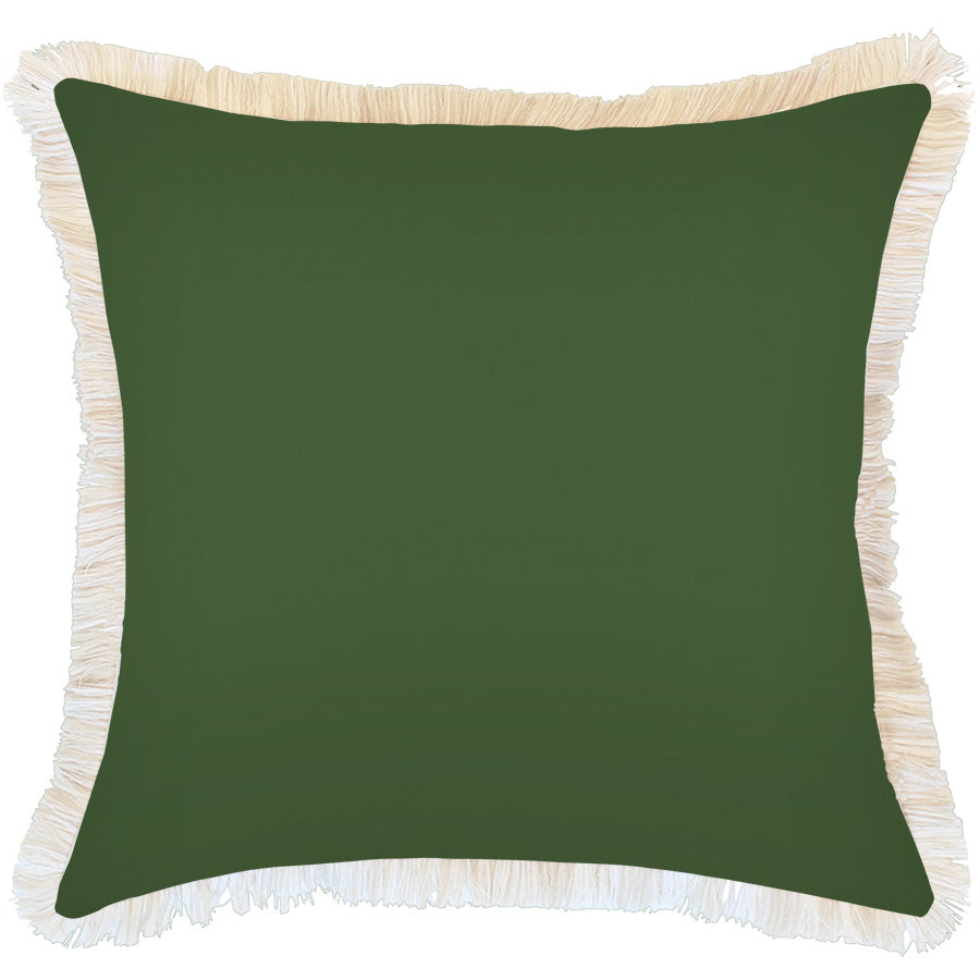 Cushion Cover-Coastal Fringe-Solid Dark Green White-60cm x 60cm-0