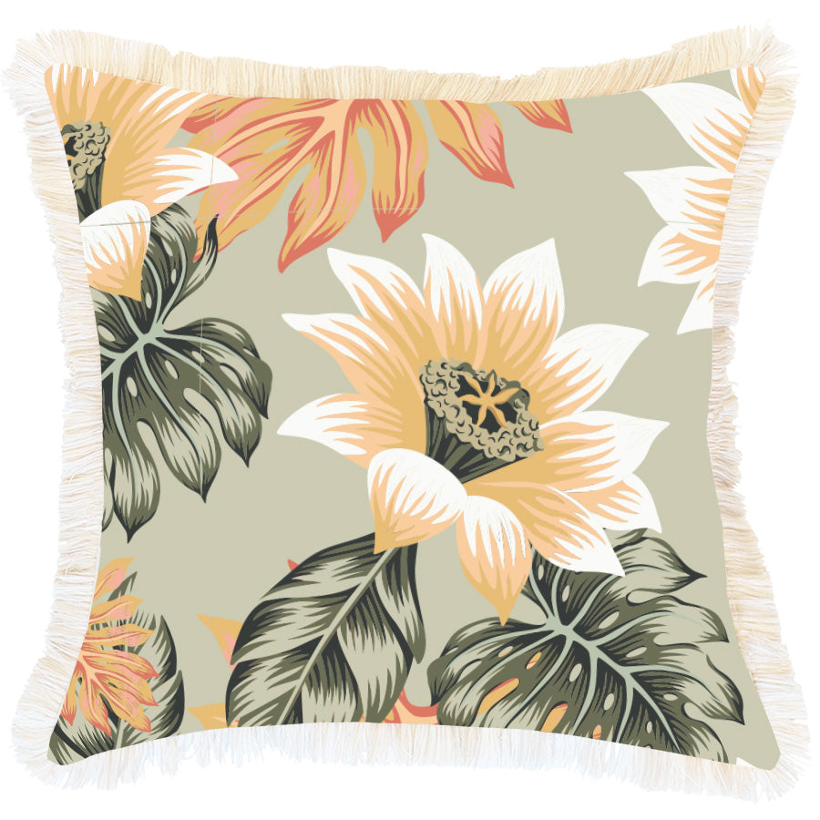 Cushion Cover-Coastal Fringe-Secret Garden White-45cm x 45cm-0