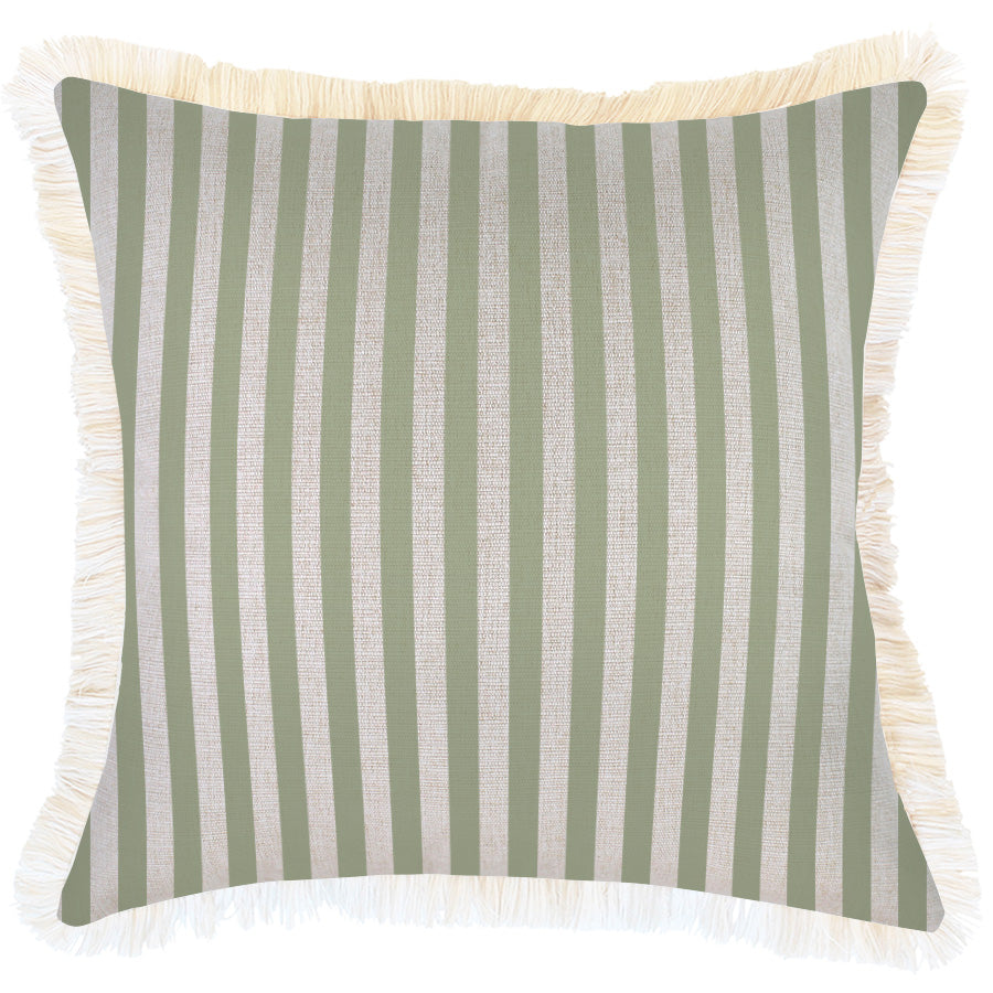 Cushion Cover-Coastal Fringe-Candy Stripe Sage-45cm x 45cm-0