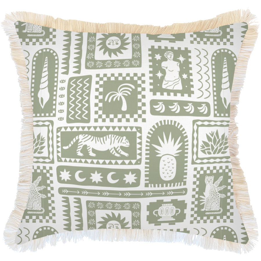 Cushion Cover-Coastal Fringe-Naxos Sage-60cm x 60cm-0
