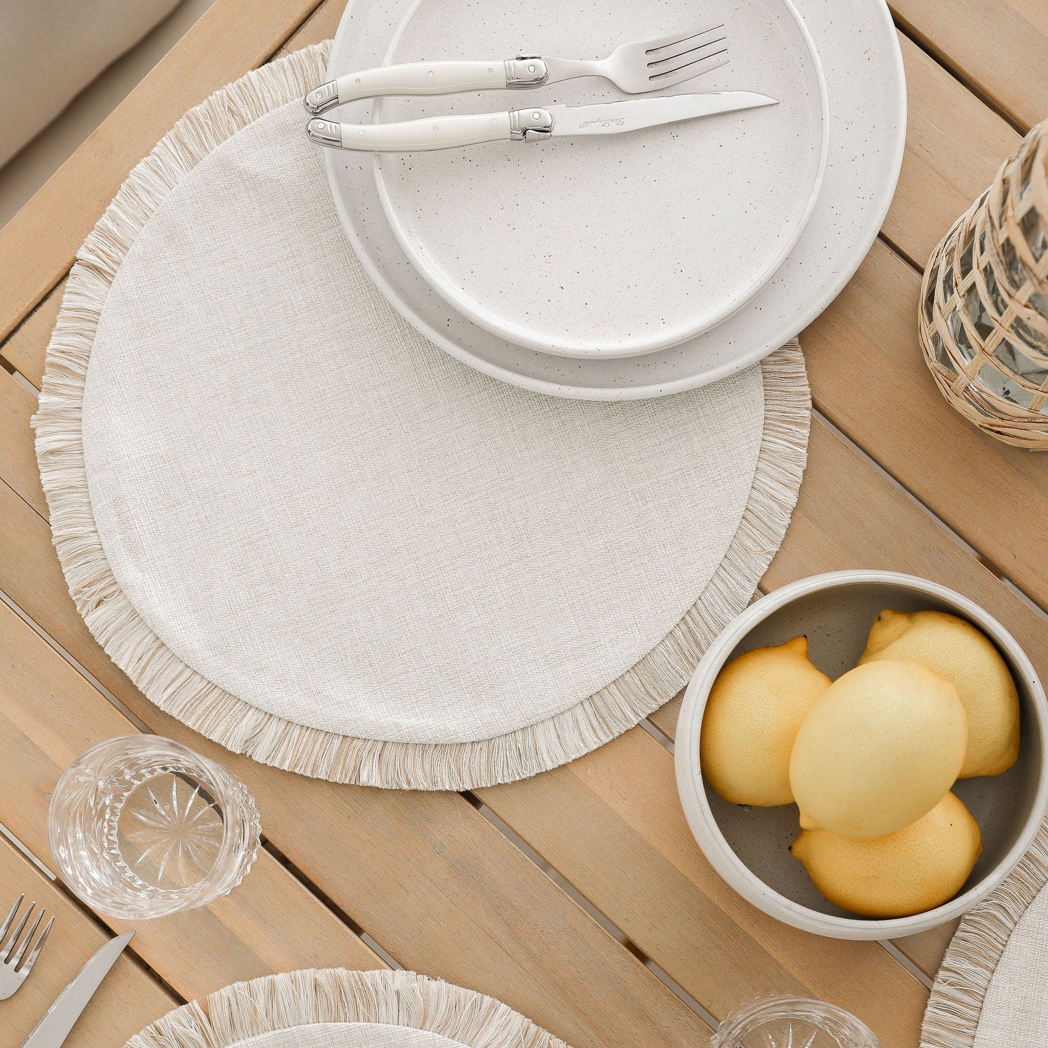 Round Placemat-Coastal Fringe-Solid Natural-40cm-1