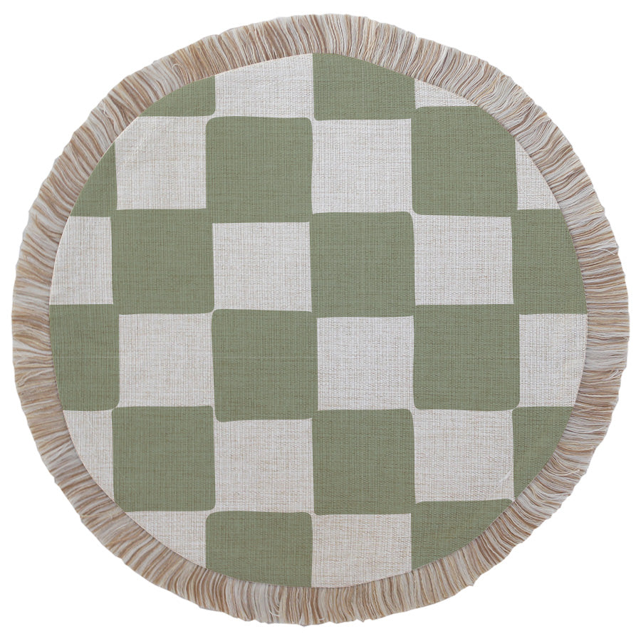 Round Placemat-Coastal Fringe-Check Sage-40cm-0