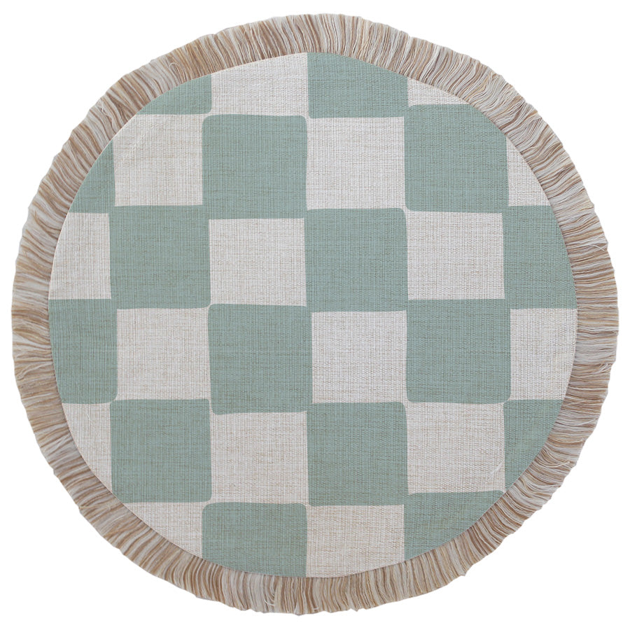 Round Placemat-Coastal Fringe-Check Seafoam-40cm-0