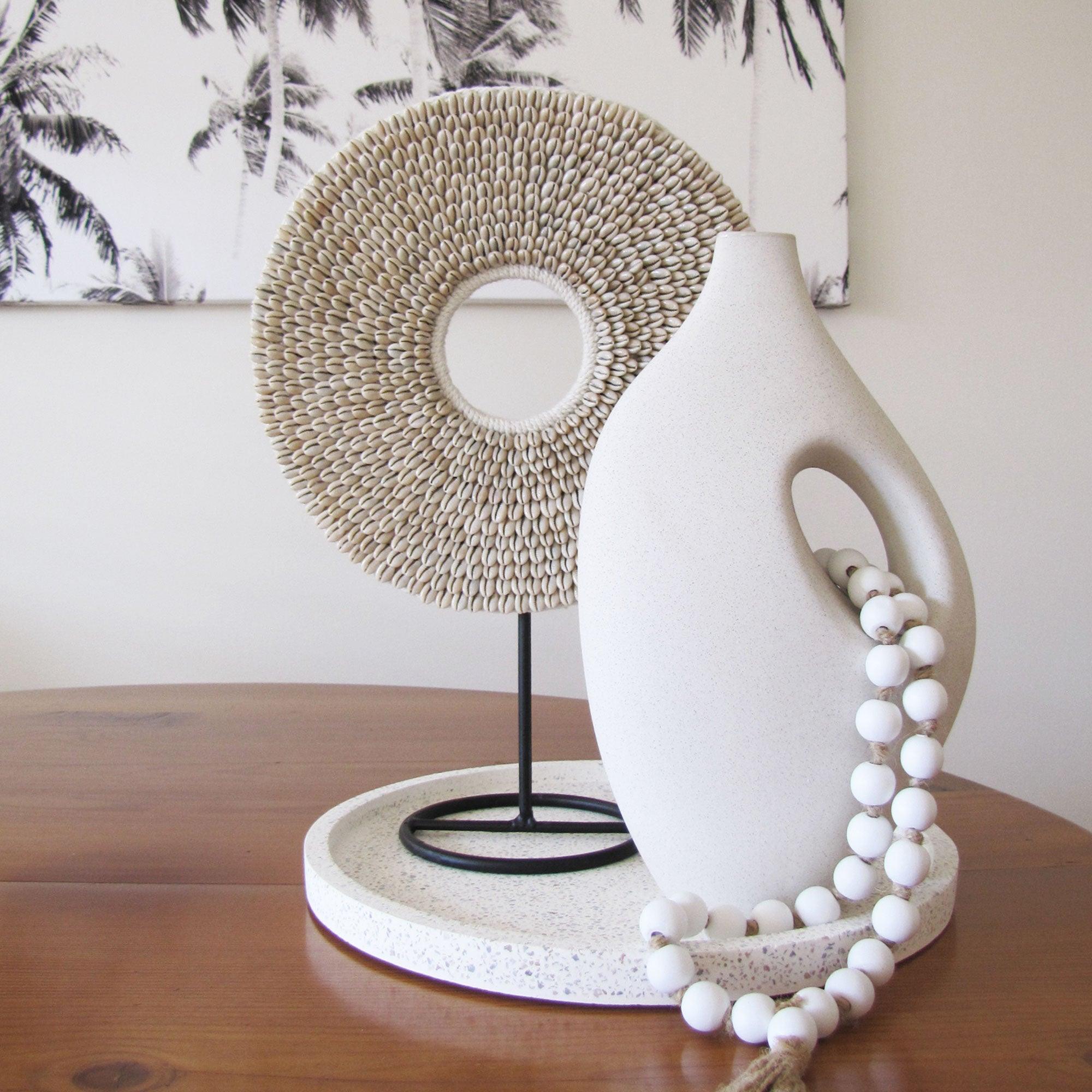 Tribal Shell Decor Stand-Beige Cowrie Shells-Medium - PRHOMZ