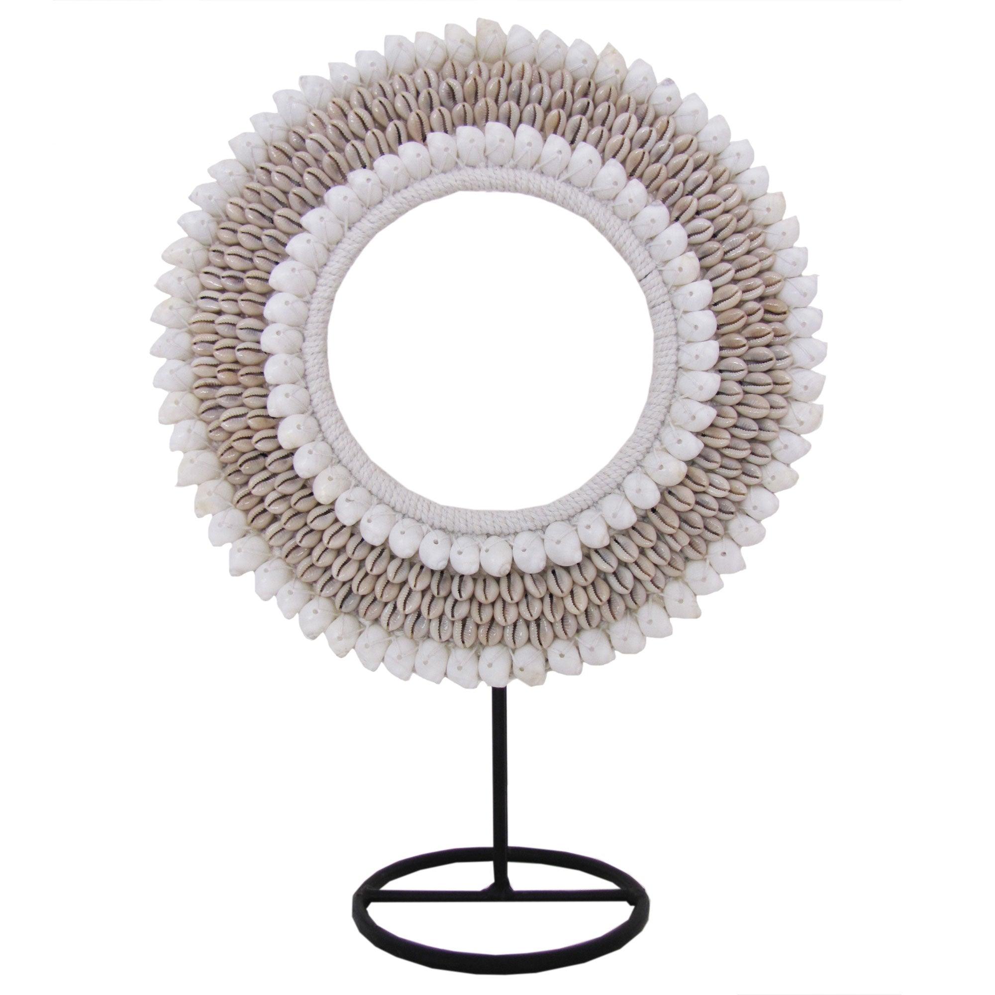 Tribal Shell Decor Stand-White and Beige Cowrie Shells-Medium - PRHOMZ