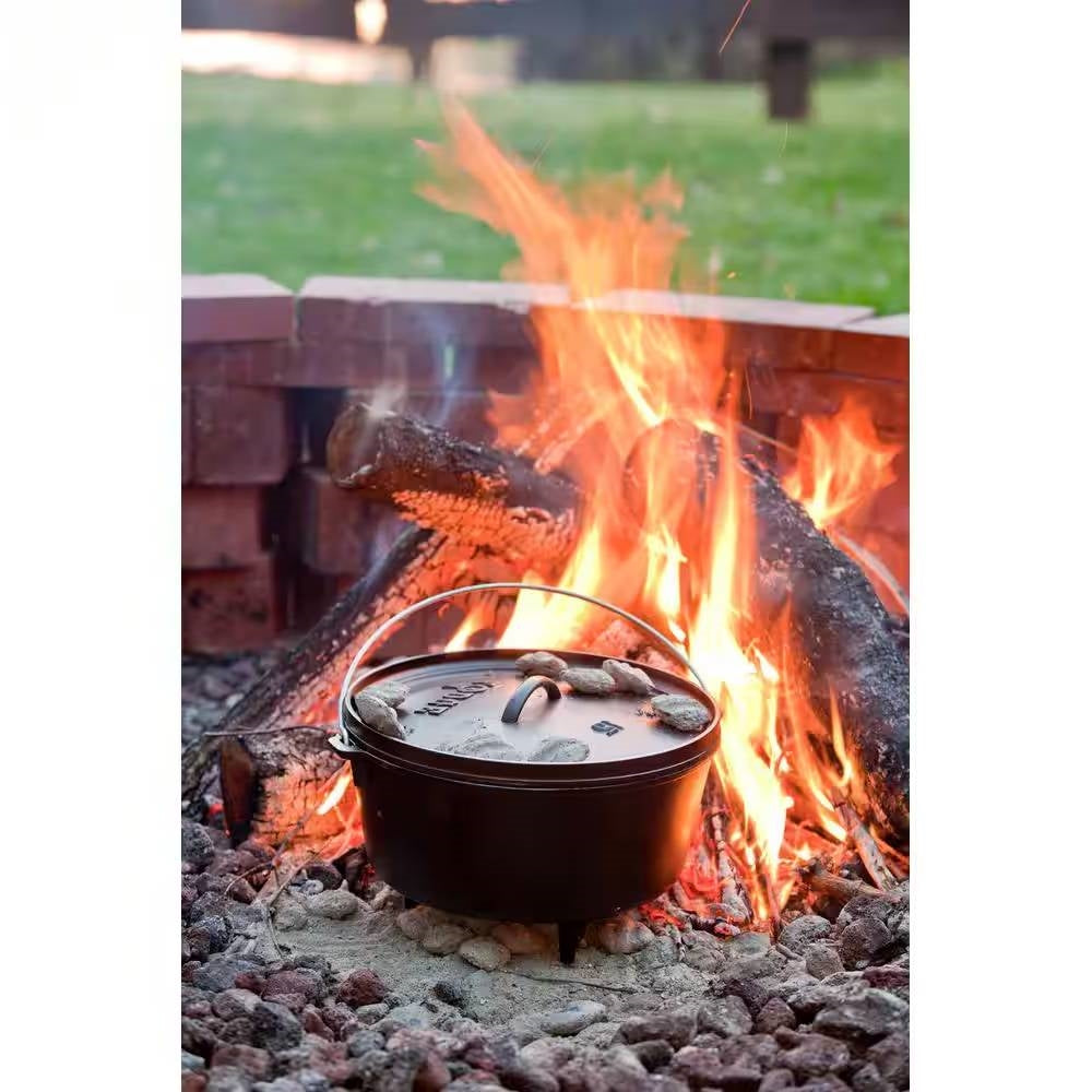 8-Quart Deep Seasoned Cast Iron Dutch Oven with Lid and Metal Handle-2