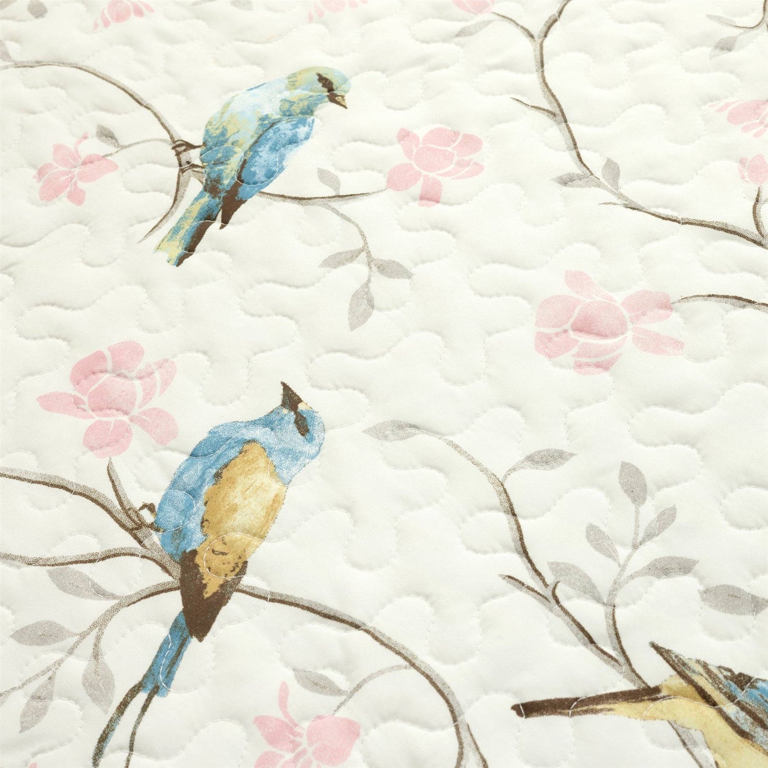 King Size Reversible Polyester Lightweight Floral Birds 3 Piece Quilt Set-2