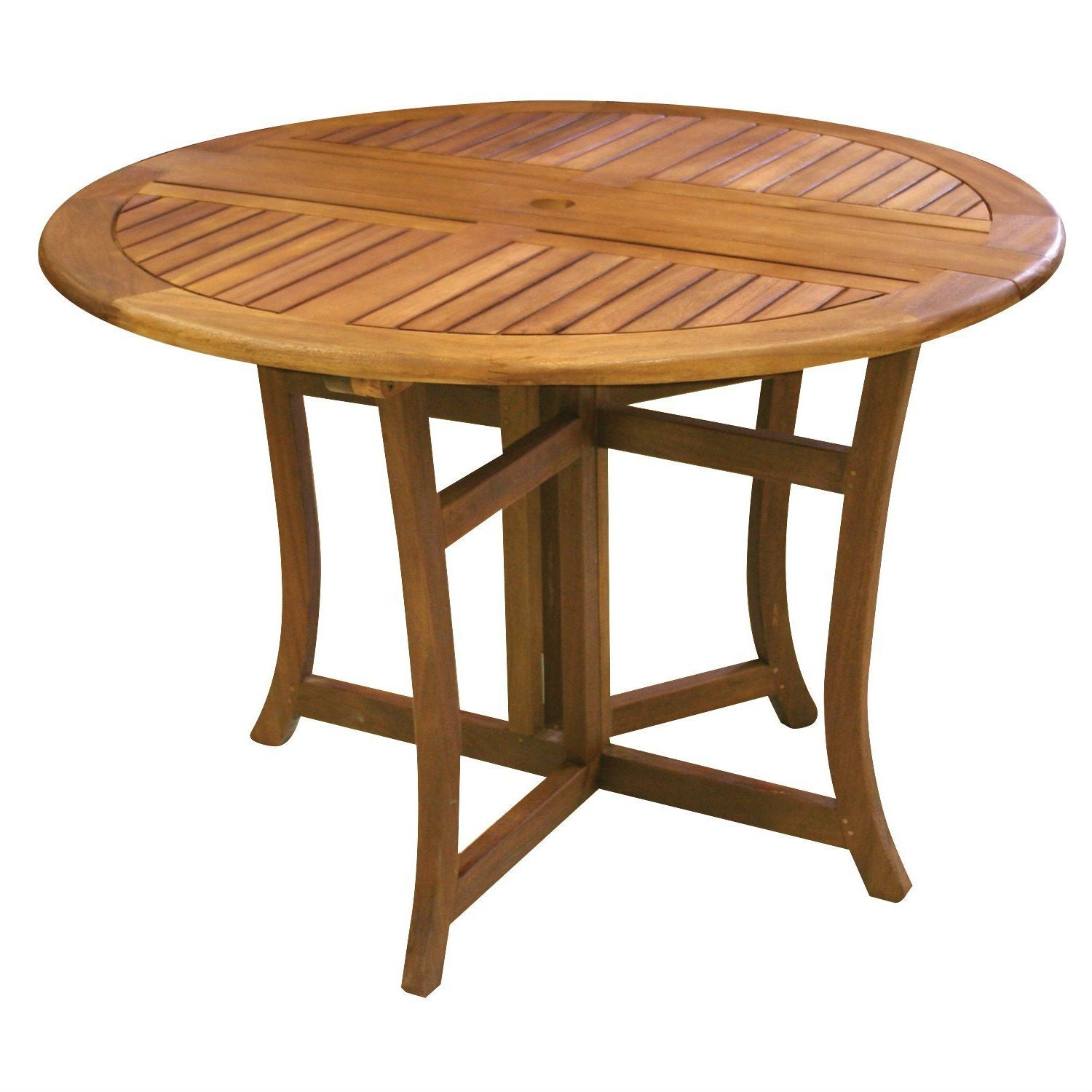 Outdoor Folding Wood Patio Dining Table 43-inch Round with Umbrella Hole-0