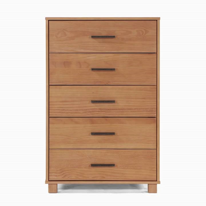 Modern Farmhouse Solid Wood 5 Drawer Bedroom Chest in Light Brown Finish-0