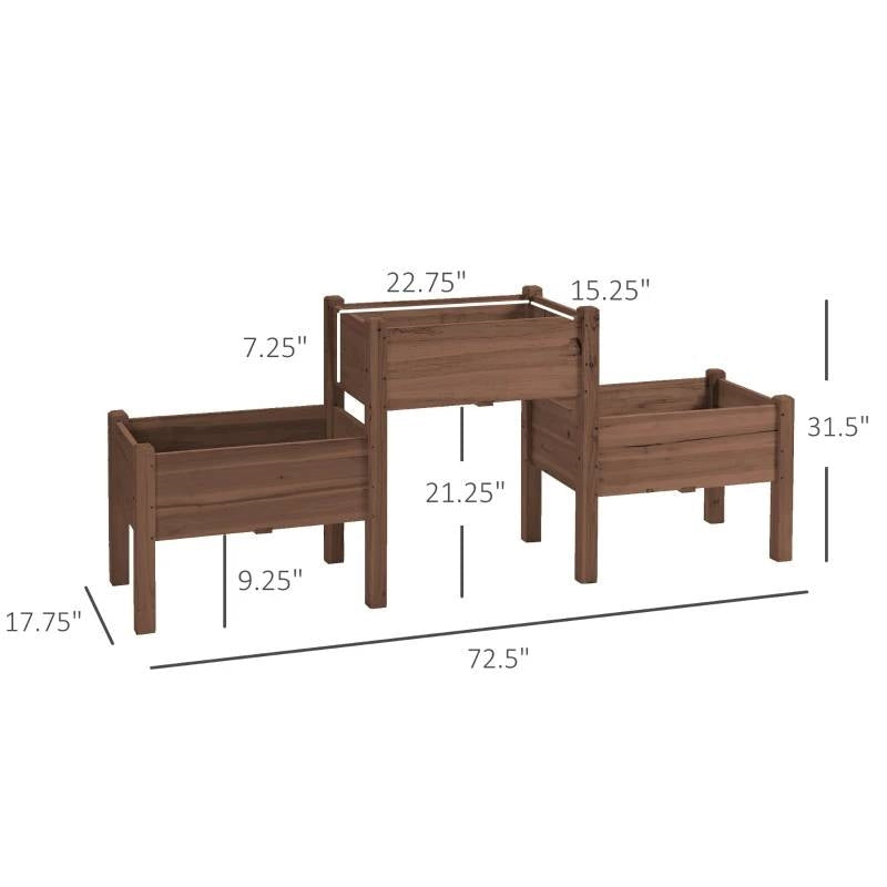 Brown 3 Wooden Elevated Planter Raised Garden Beds-4