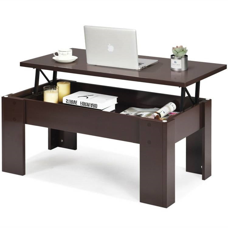 Farmhouse Lift-Top Coffee Table Laptop Desk in Espresso Brown Wood Finish-0