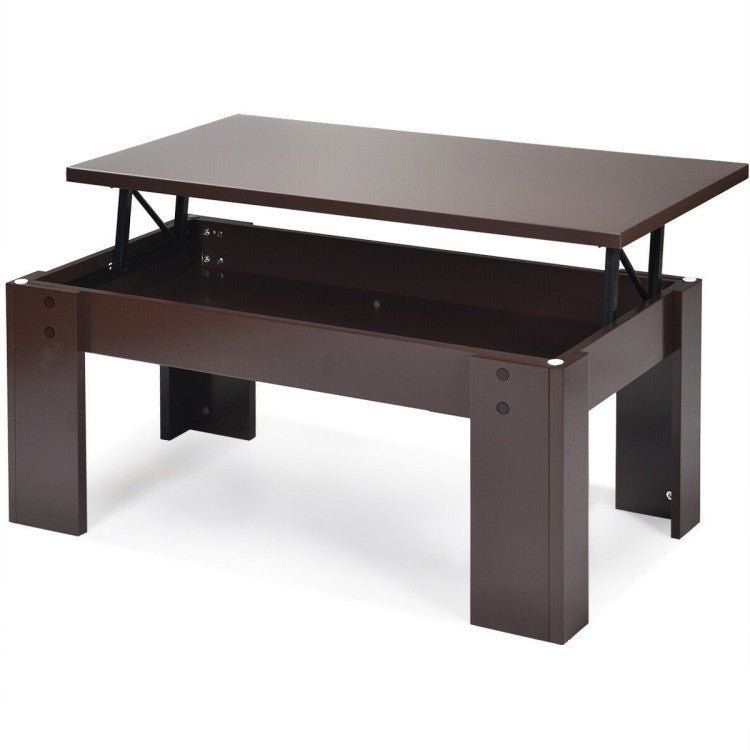 Farmhouse Lift-Top Coffee Table Laptop Desk in Espresso Brown Wood Finish-1