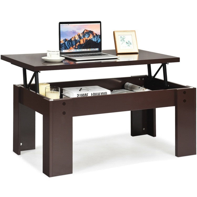 Farmhouse Lift-Top Coffee Table Laptop Desk in Espresso Brown Wood Finish-2