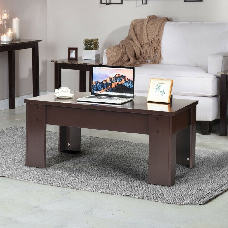 Farmhouse Lift-Top Coffee Table Laptop Desk in Espresso Brown Wood Finish-3