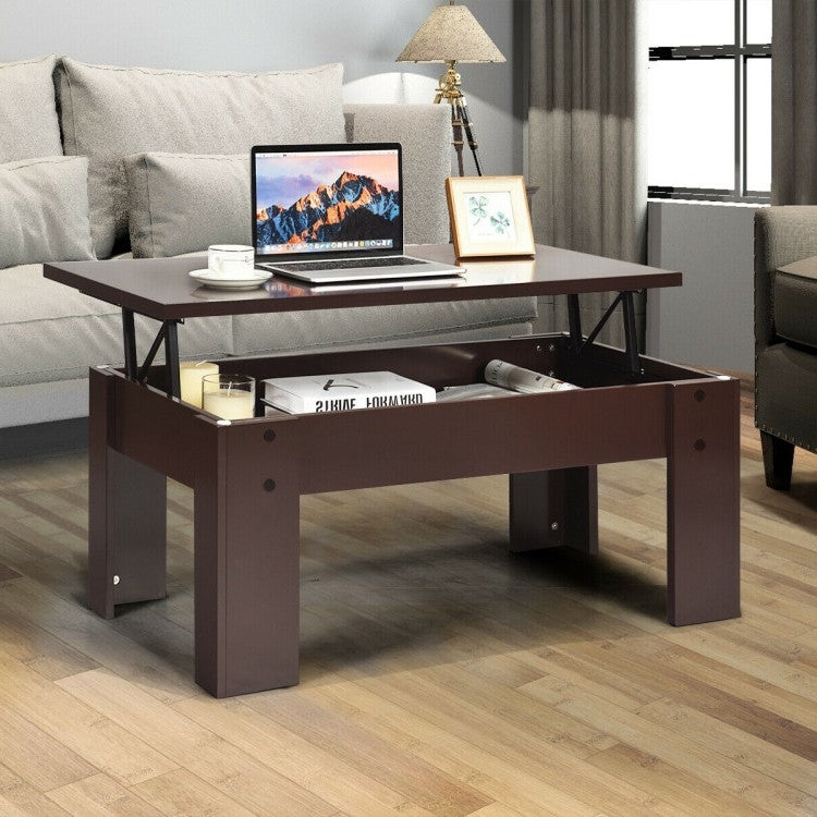 Farmhouse Lift-Top Coffee Table Laptop Desk in Espresso Brown Wood Finish-4