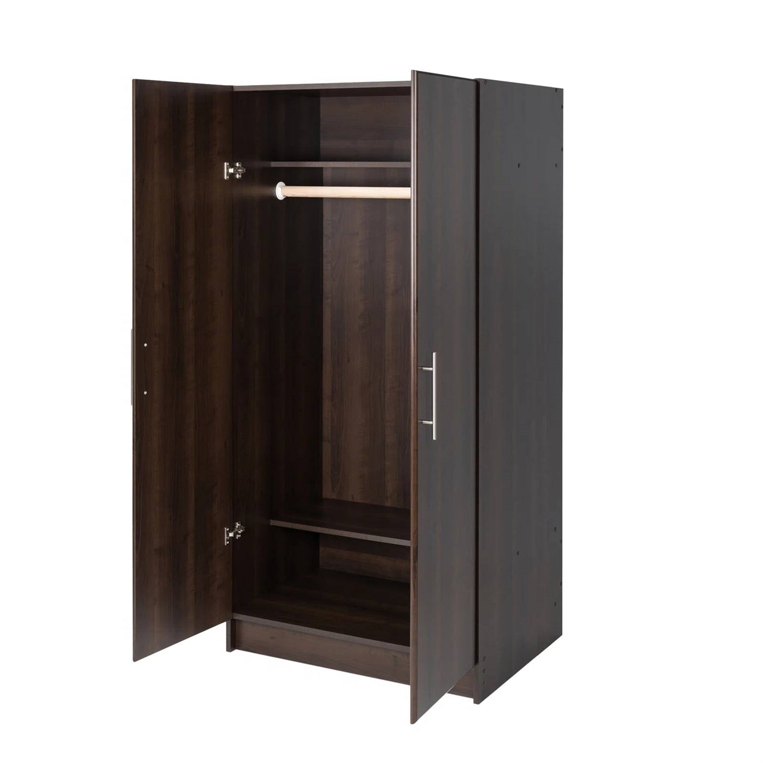 Bedroom Armoire Wardrobe Cabinet with Hanging Rail in Dark Brown Wood Finish-2