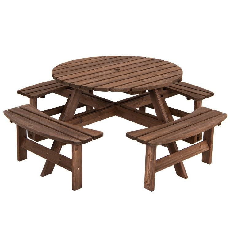 Espresso Wooden 8 Seater Picnic Table Umbrella Hole-0