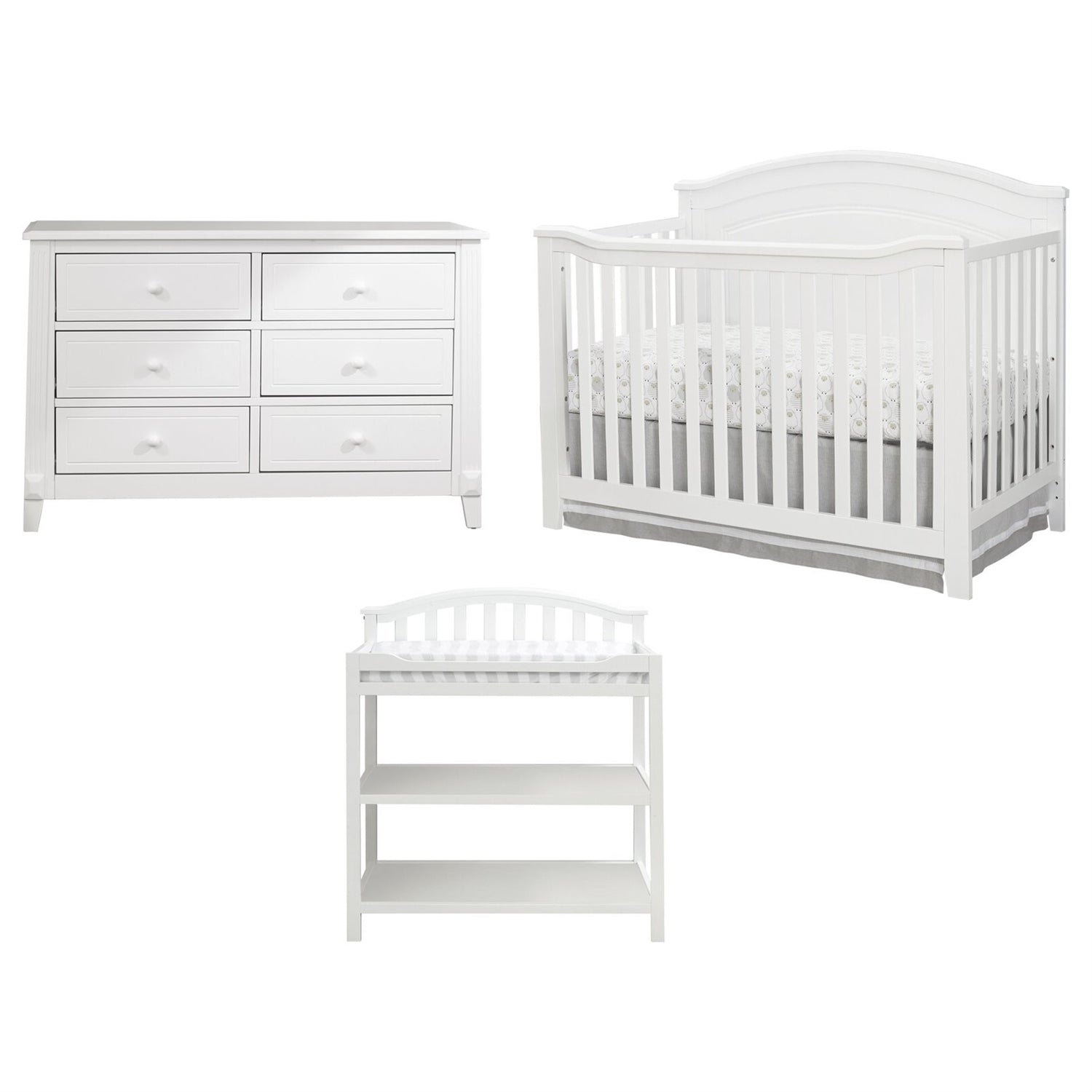 3 Piece Crib Changing Station 6 Drawer Dresser Nursery Furniture Set White-0