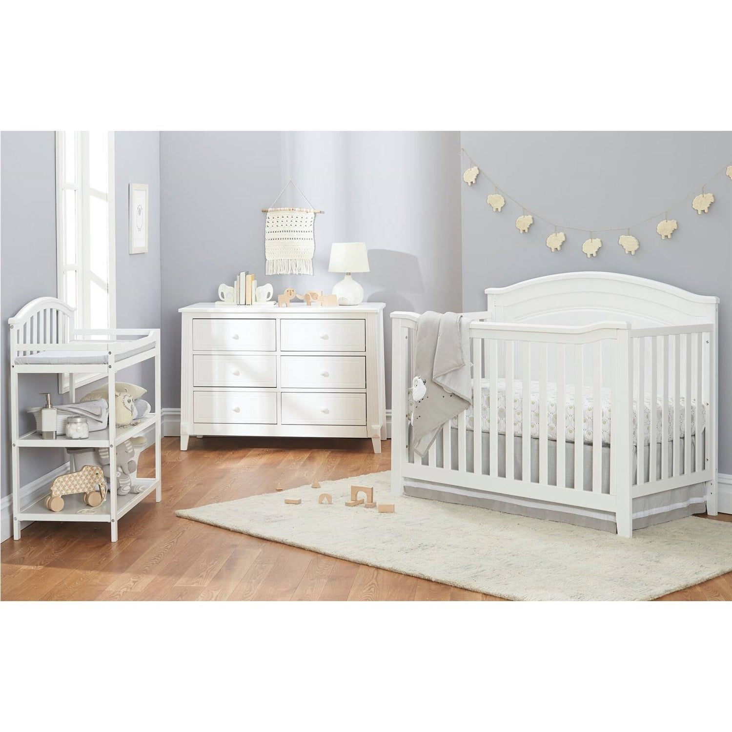 3 Piece Crib Changing Station 6 Drawer Dresser Nursery Furniture Set White-1