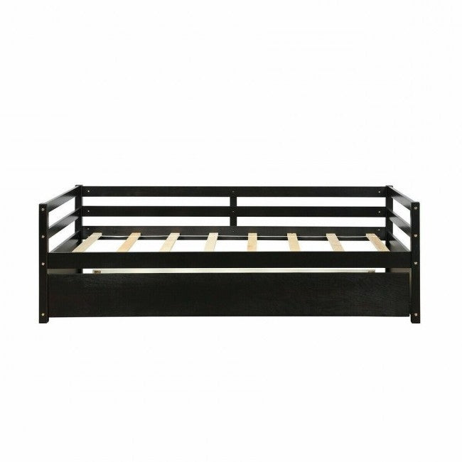 Twin/Twin Dorm Style Trundle Daybed Platform Bed Frame in Espresso-2