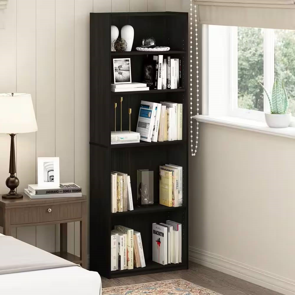 71-inch Tall 5-Shelf Bookcase in Dark Brown Espresso Wood Finish-0