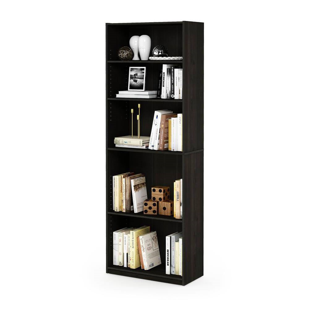 71-inch Tall 5-Shelf Bookcase in Dark Brown Espresso Wood Finish-2