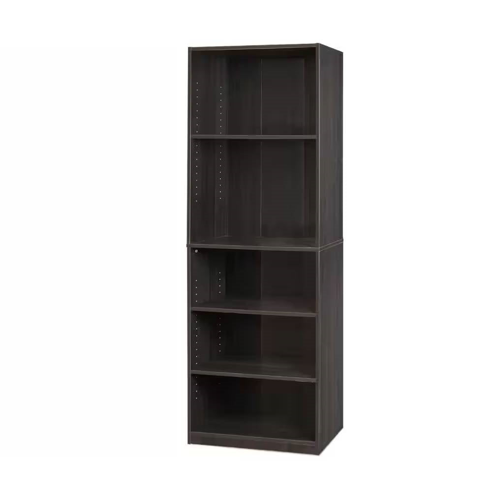 71-inch Tall 5-Shelf Bookcase in Dark Brown Espresso Wood Finish-3