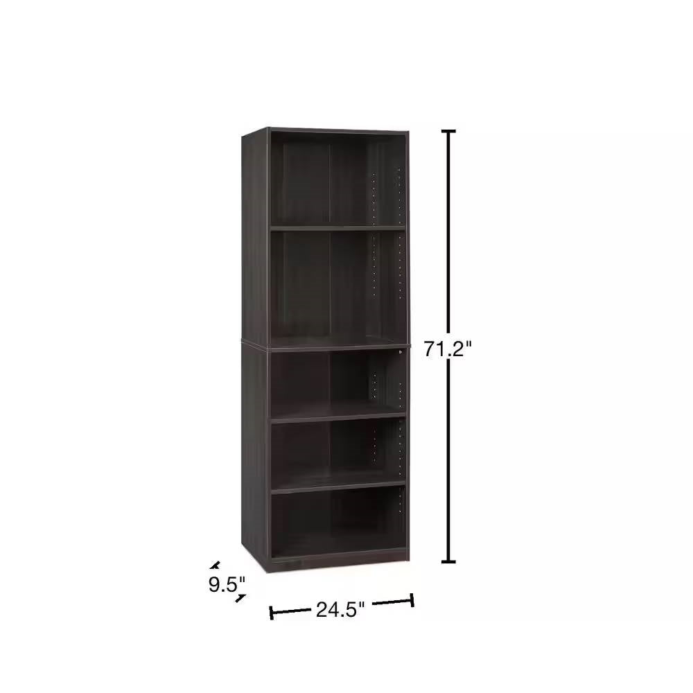 71-inch Tall 5-Shelf Bookcase in Dark Brown Espresso Wood Finish-4