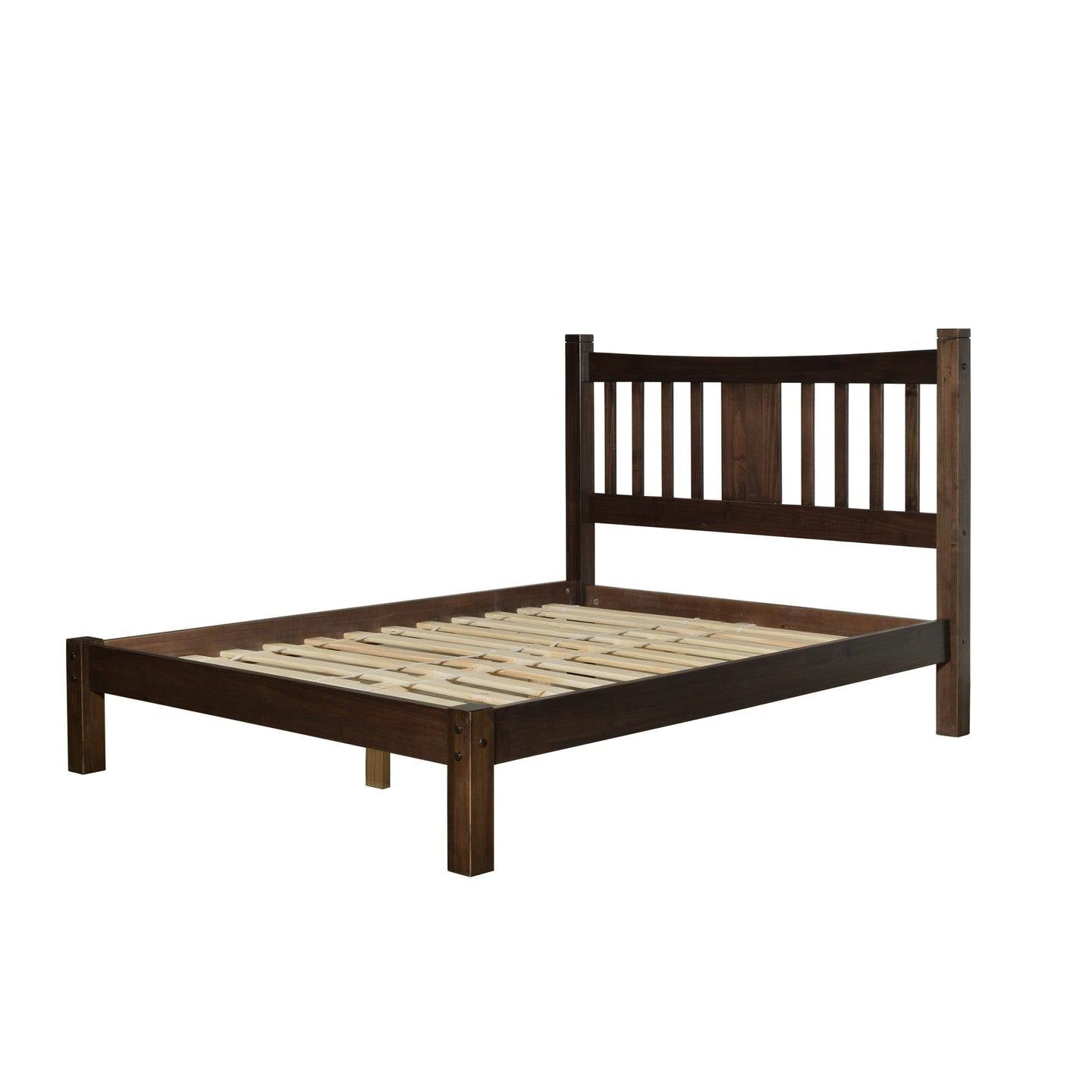 King Size Farmhouse Style Solid Wood Platform Bed with Headboard in Espresso-1