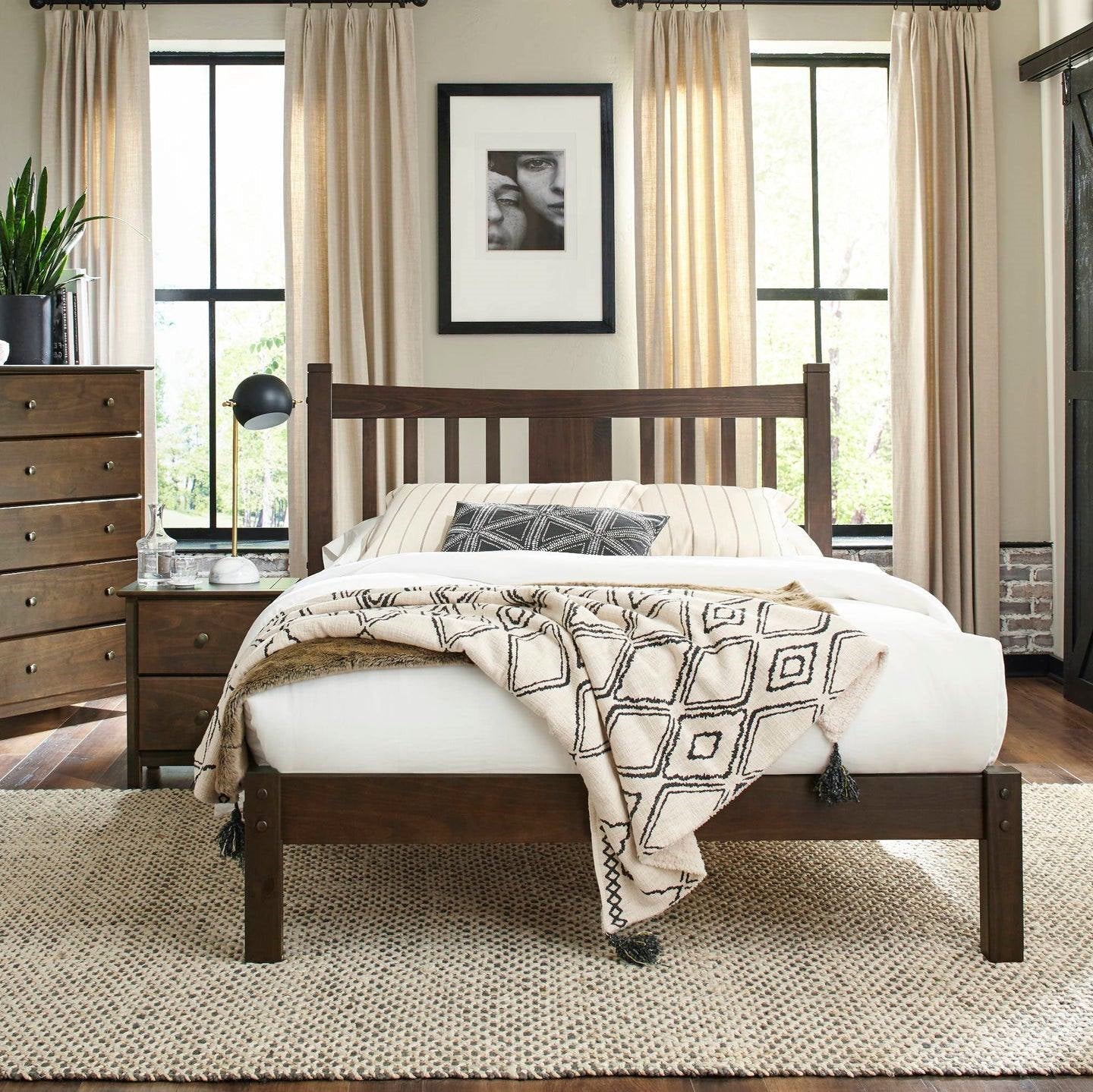 King Size Farmhouse Style Solid Wood Platform Bed with Headboard in Espresso-2