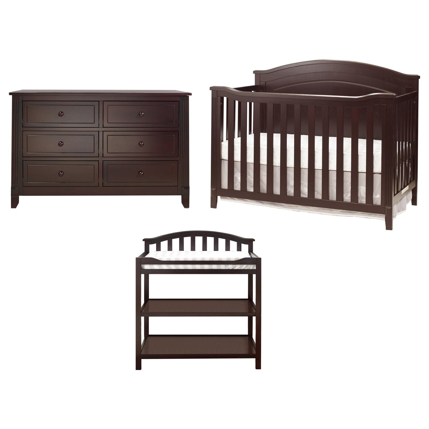 3 Piece Crib Changing Station 6 Drawer Dresser Nursery Furniture Set Espresso-0