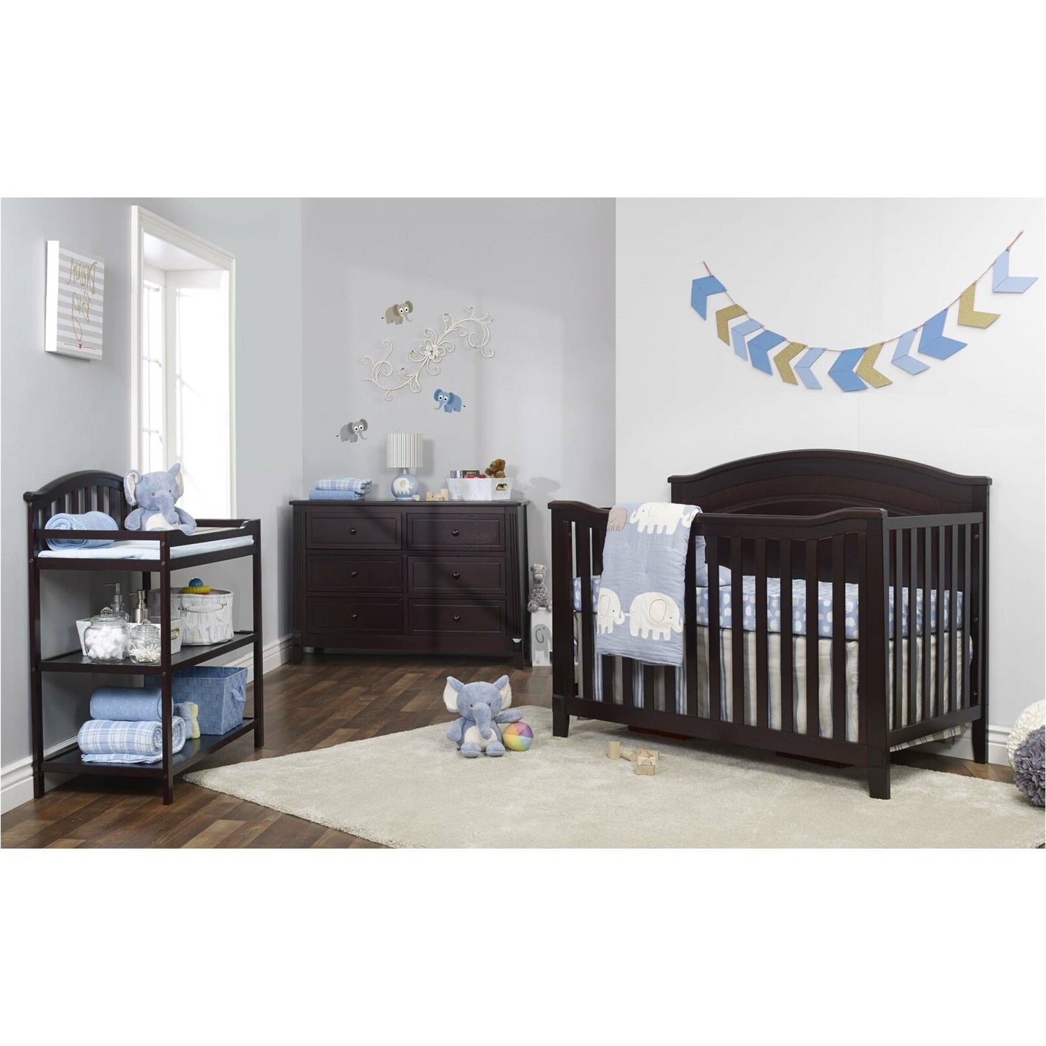 3 Piece Crib Changing Station 6 Drawer Dresser Nursery Furniture Set Espresso-1