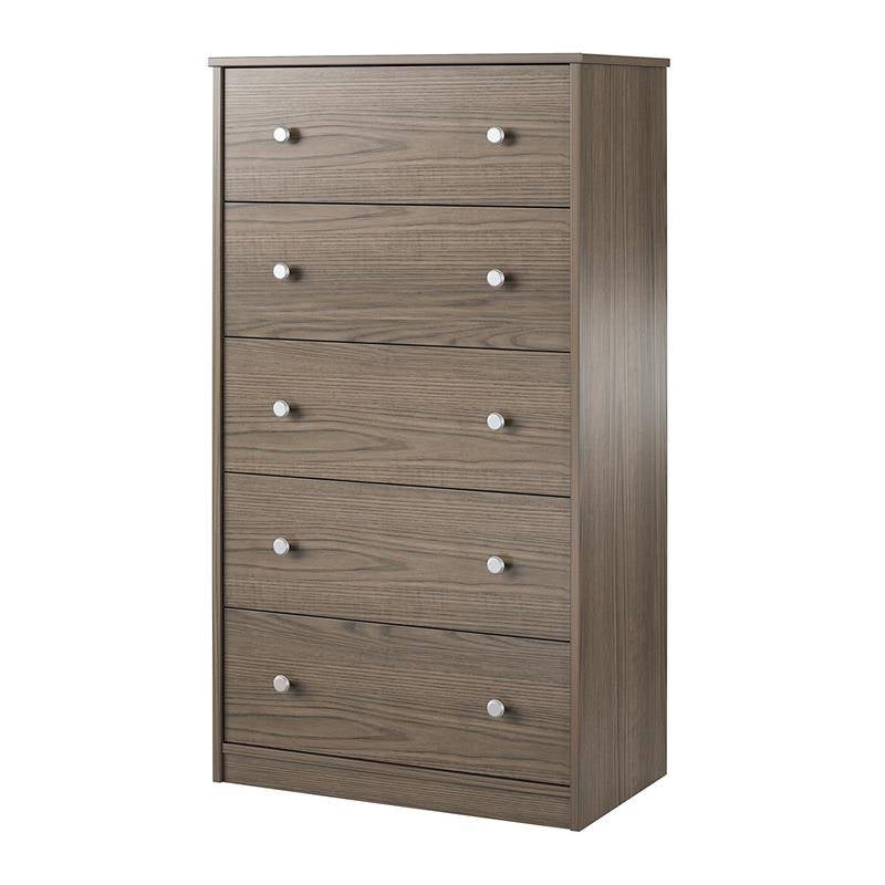 Modern 5-Drawer Bedroom Chest in Rustic Grey Brown Wood Finish-3