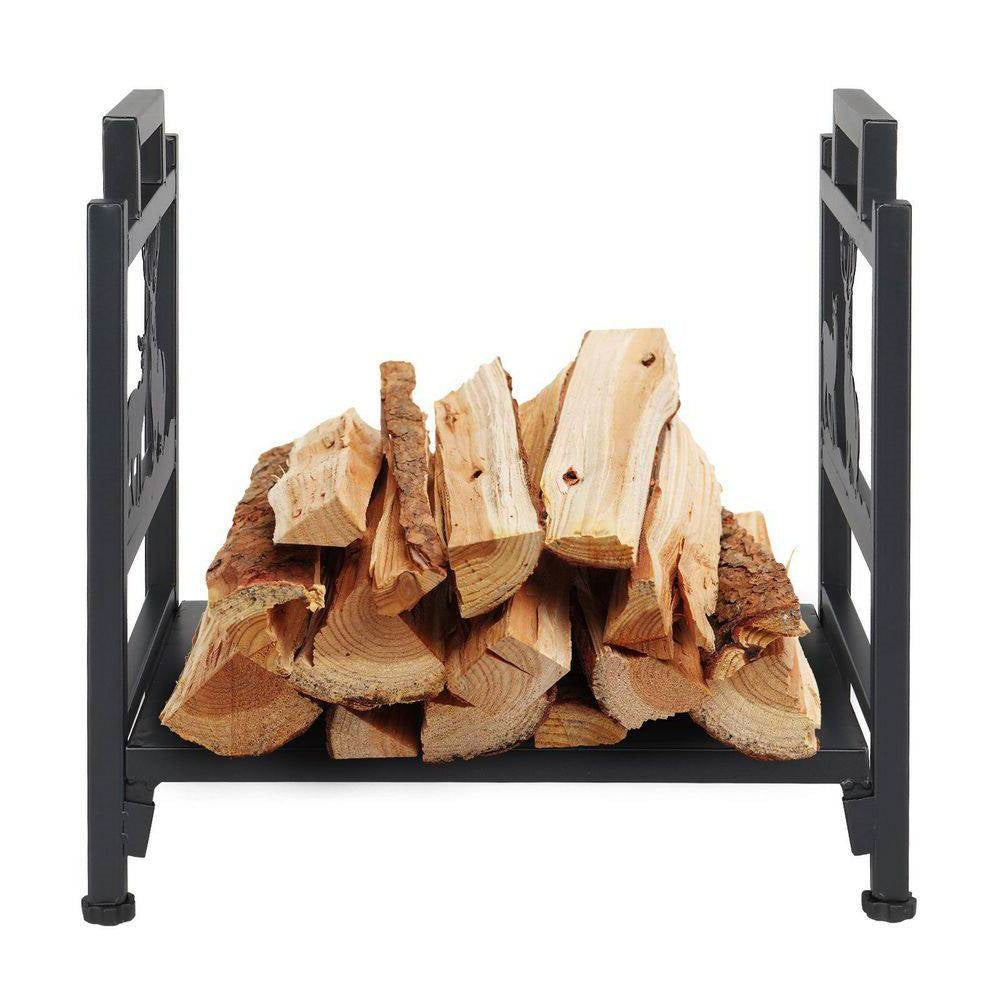 1.5 Ft. Black Metal Firewood Log Rack with Deer Pattern-2