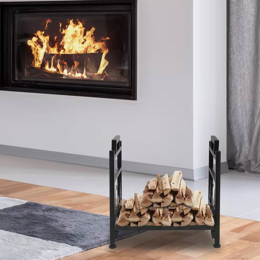 1.5 Ft. Black Metal Firewood Log Rack with Deer Pattern-3