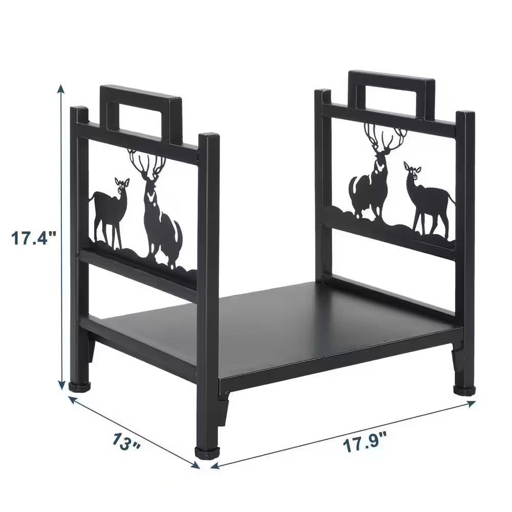 1.5 Ft. Black Metal Firewood Log Rack with Deer Pattern-4