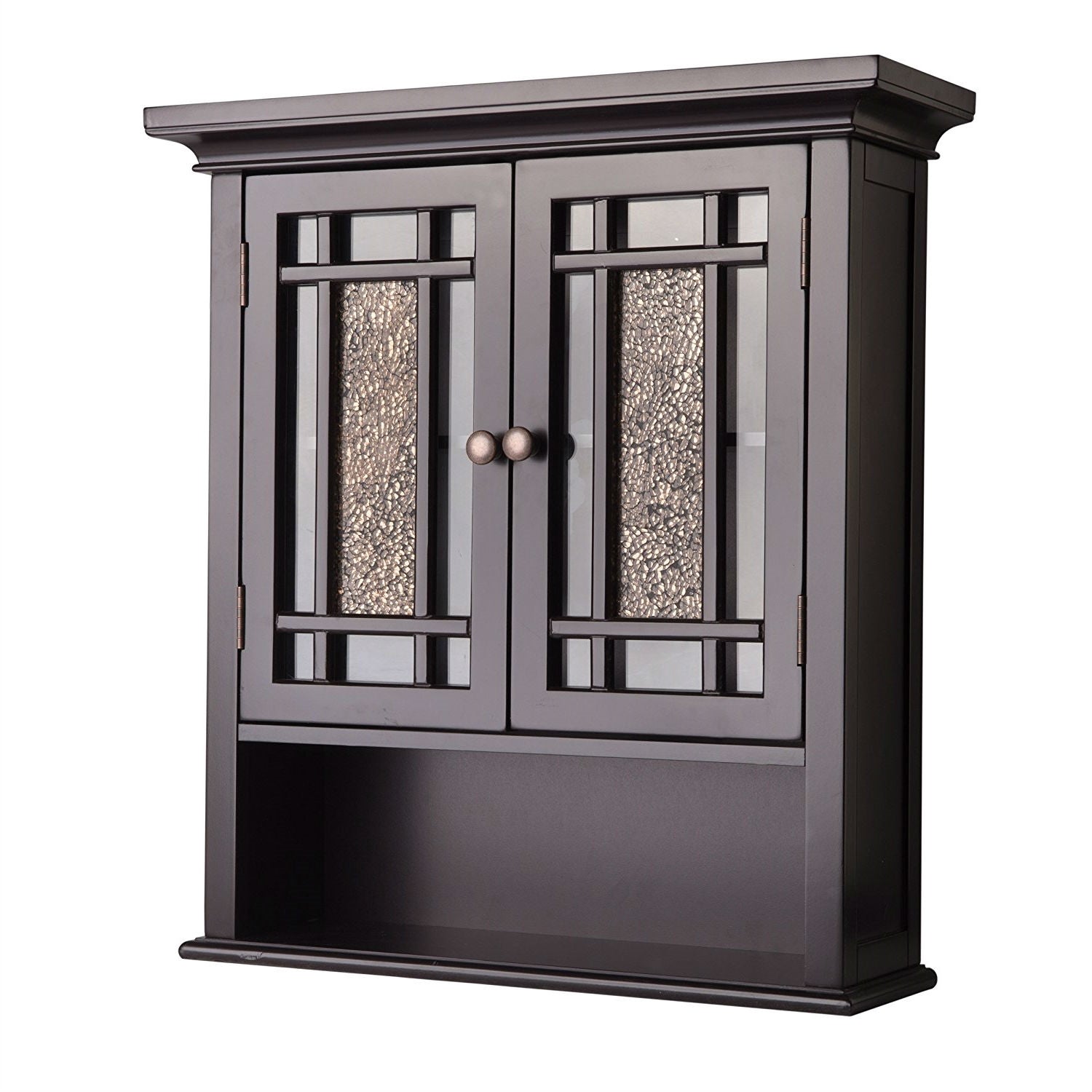 Espresso Bathroom Wall Cabinet with Amber Mosaic Glass Accents-0