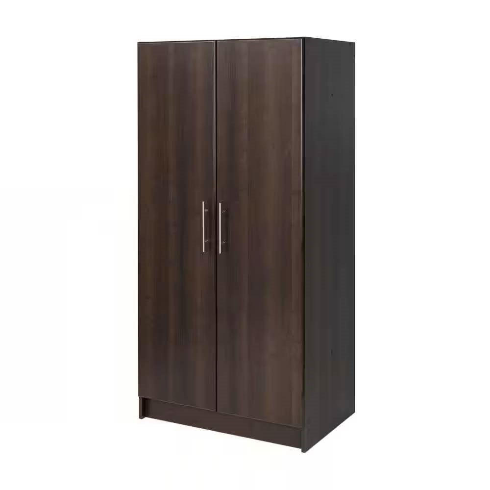 Bedroom Armoire Wardrobe Cabinet Closet with Hanging Rail in Brown Wood Finish-2