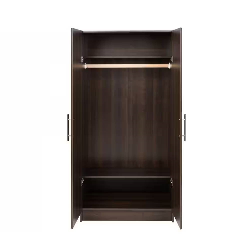 Bedroom Armoire Wardrobe Cabinet Closet with Hanging Rail in Brown Wood Finish-3