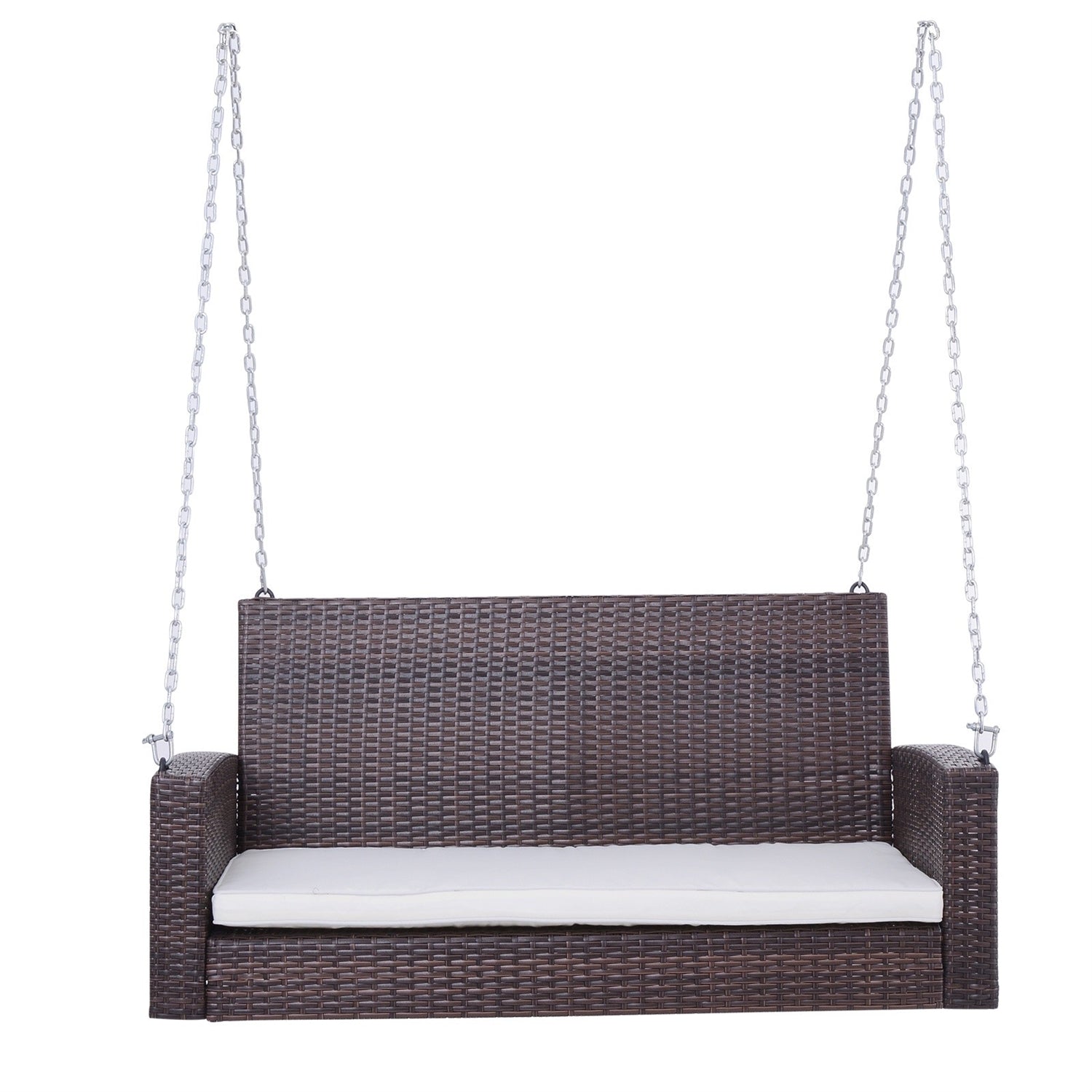 Espresso Wicker Porch Swing 7ft Hanging Chain with Cream Padded Cushion-1