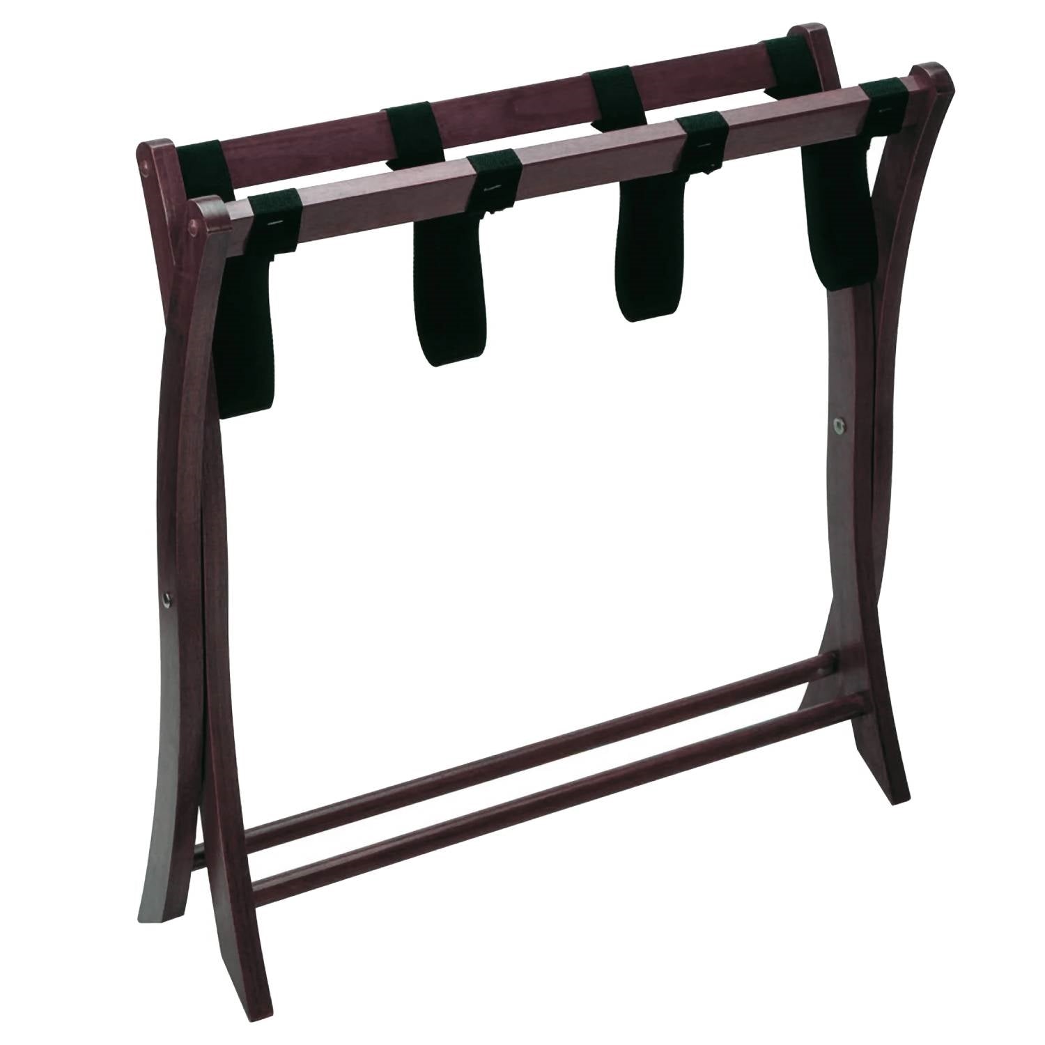 Solid Wood Folding Luggage Rack in Dark Brown Finish with Black Nylon Straps-1