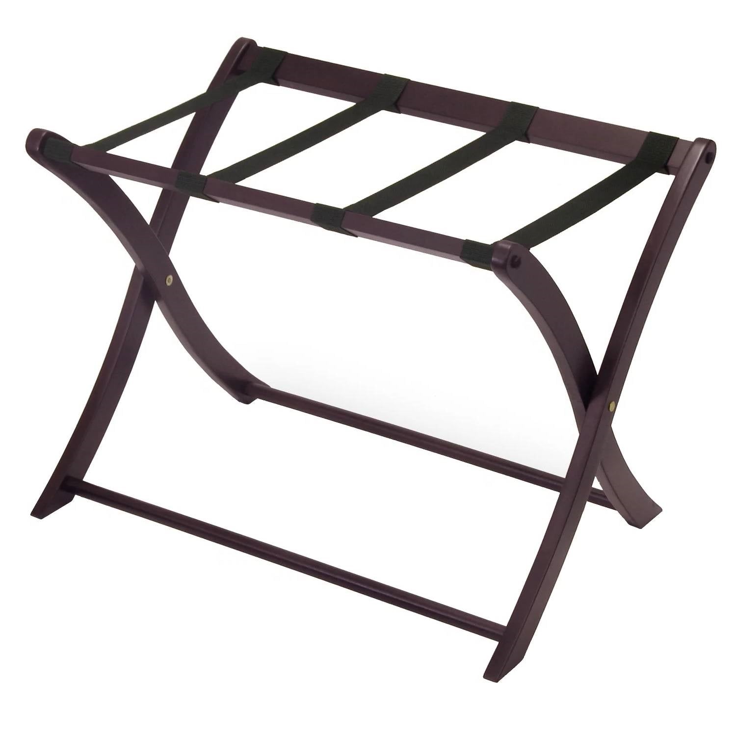 Solid Wood Folding Luggage Rack in Dark Brown Finish with Black Nylon Straps-2