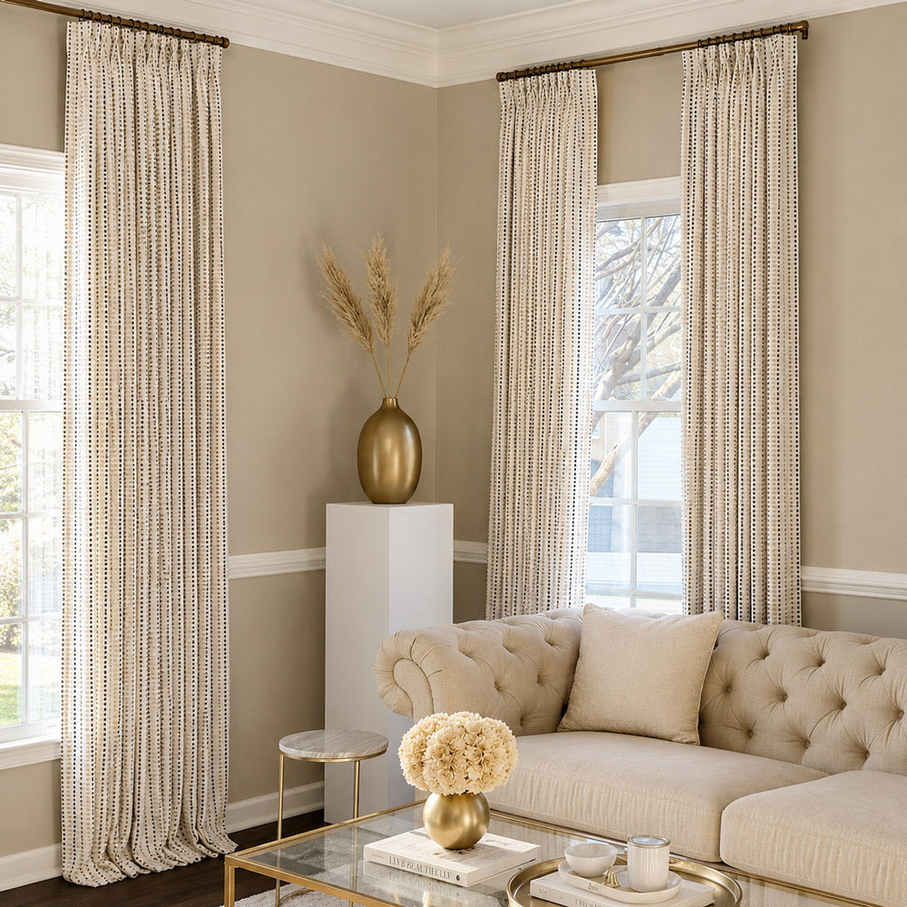 Elio Stripe Woven Textured Linen Curtains