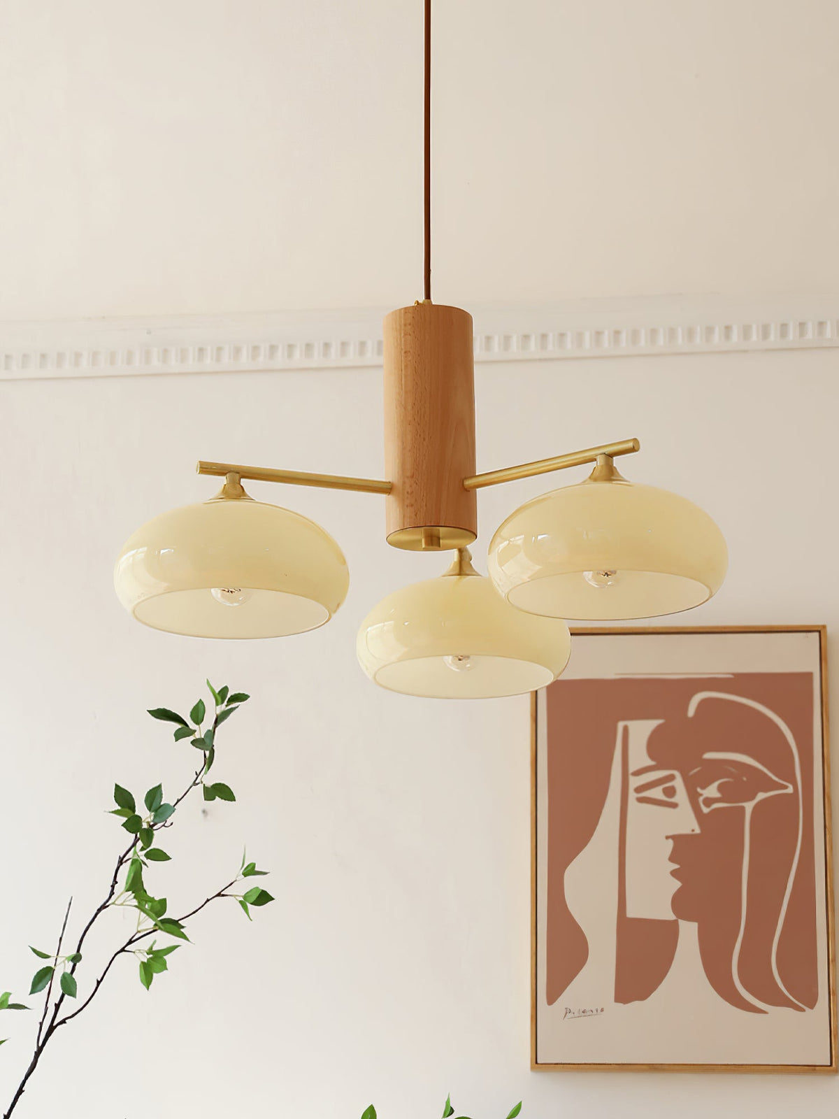 Elliptical Glass Globe Chandelier with Brass Arms | Dining Table Light Fixture