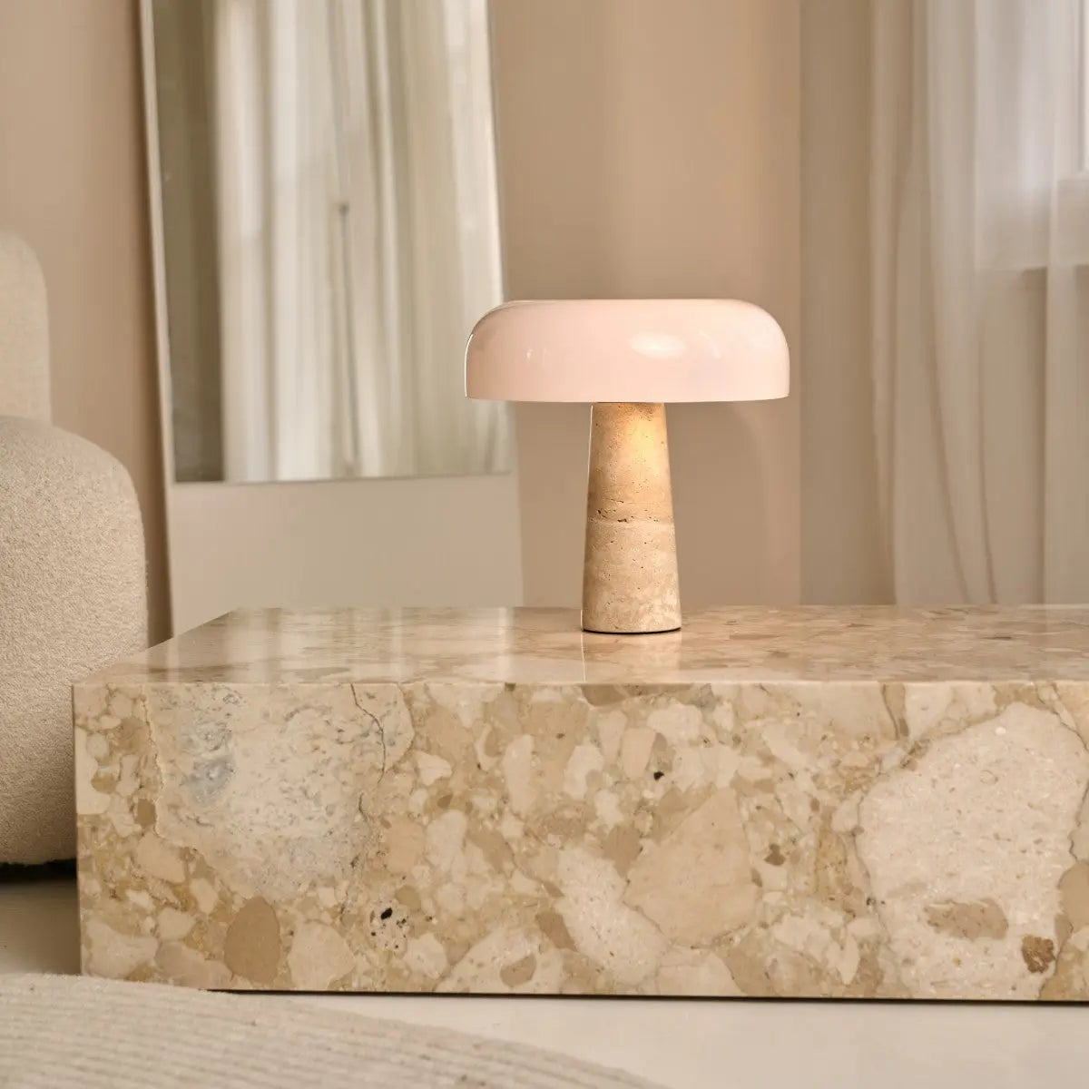 Emily Travertine Lamp – Elegant Handmade Design with Glass Shade-1